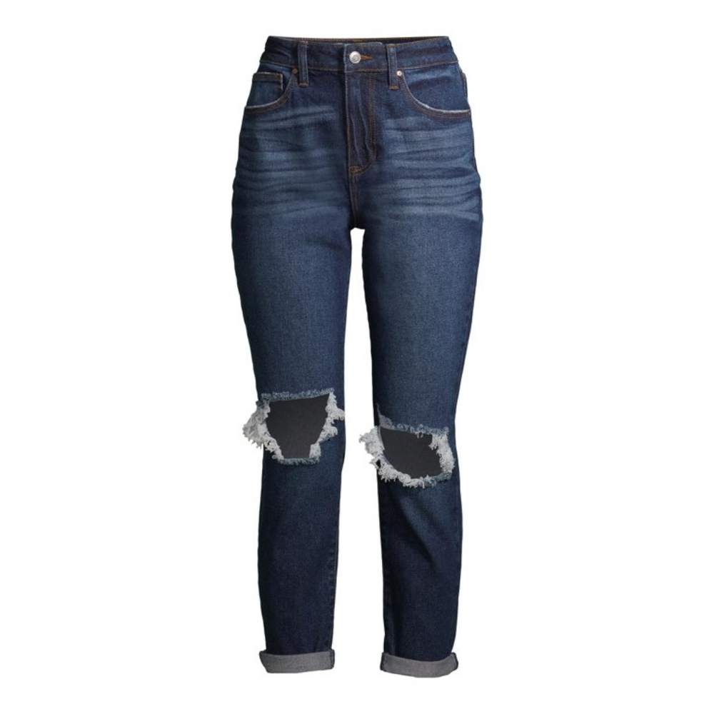No Boundaries Juniors' Super High Rise Destructed Mom Jeans